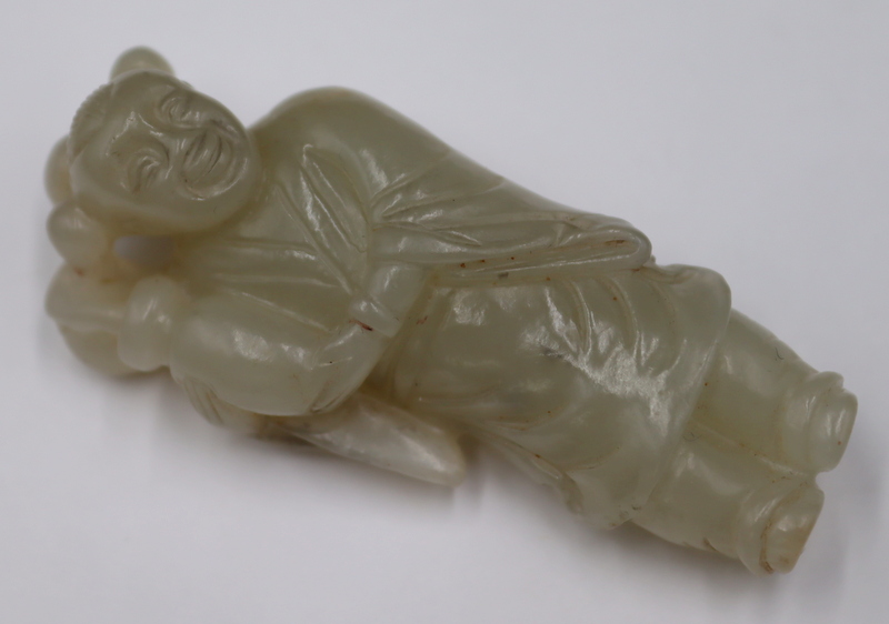 Appraisal: Chinese Carved Jade Standing Figure Total approx weight is grams