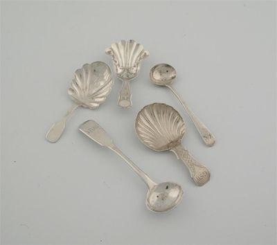 Appraisal: Five various George III to Victorian spoons three caddy spoons