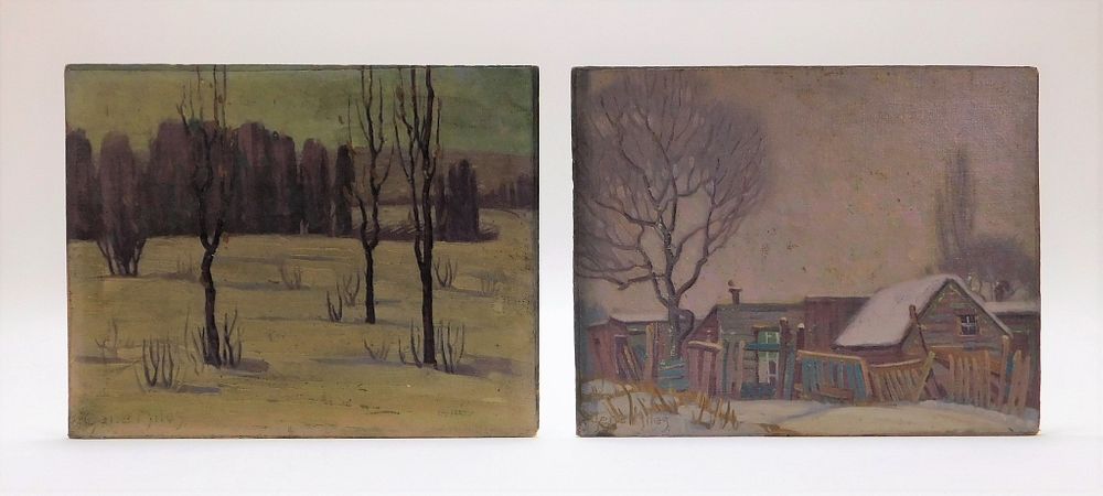 Appraisal: PC Gene Miles Winter Landscape Paintings Gene Miles New England