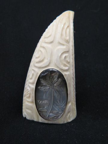 Appraisal: Carved Ivory Whales Tooth with carved abalone oval medallion Tahiti