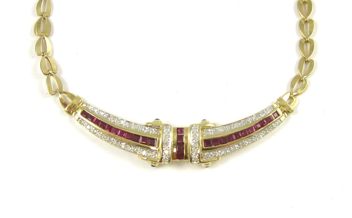 Appraisal: RUBY DIAMOND AND FOURTEEN KARAT GOLD NECKLACE secured between two