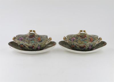 Appraisal: A pair of Spode lozenge-shaped sauce tureens covers and stands