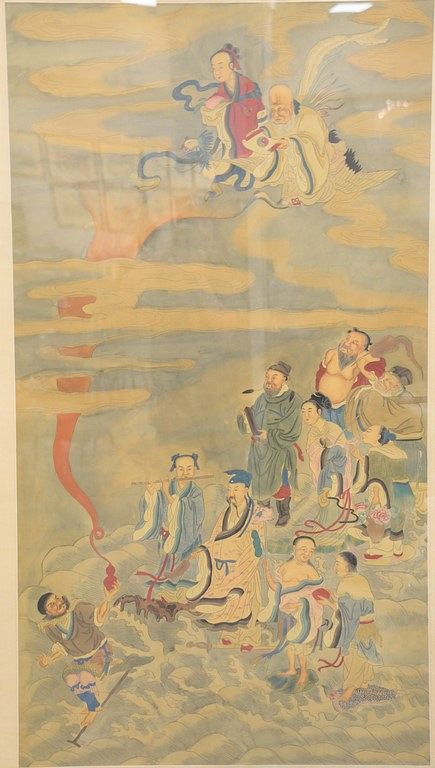 Appraisal: Large Chinese painting on silk of immortals and scholars in