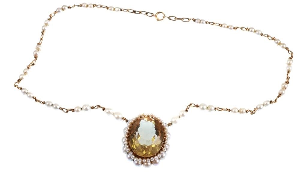 Appraisal: K yellow gold necklace contains one oval faceted citrine WEIGHT