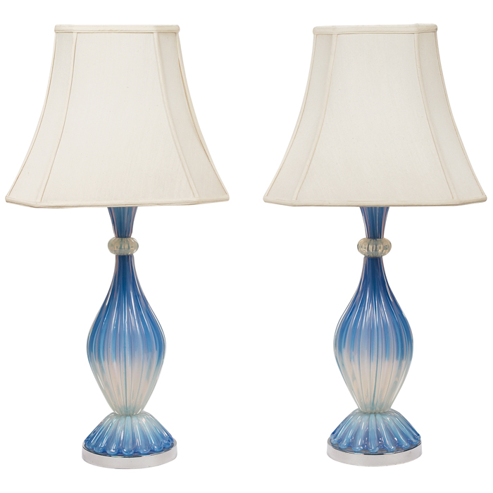 Appraisal: Murano glass table lamps pair Italy fluted hourglass forms in