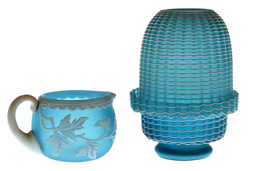 Appraisal: BLUE CLARKE'S FRILLED GLASS NIGHT LAMP AND A BLUE GLASS