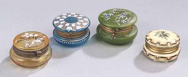 Appraisal: A Charming Group of Four Victorian Enamel-Decorated Pillboxes including three