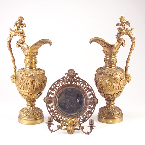 Appraisal: Three brass pieces to include a pair of ewers in