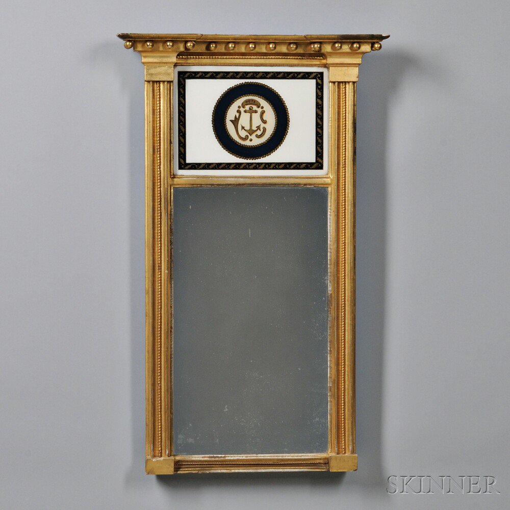 Appraisal: Federal Gilt-gesso Eglomise Mirror America early th century the molded