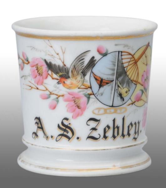 Appraisal: Occupational Shaving Mug with Floral Bird Design Description Initials DC