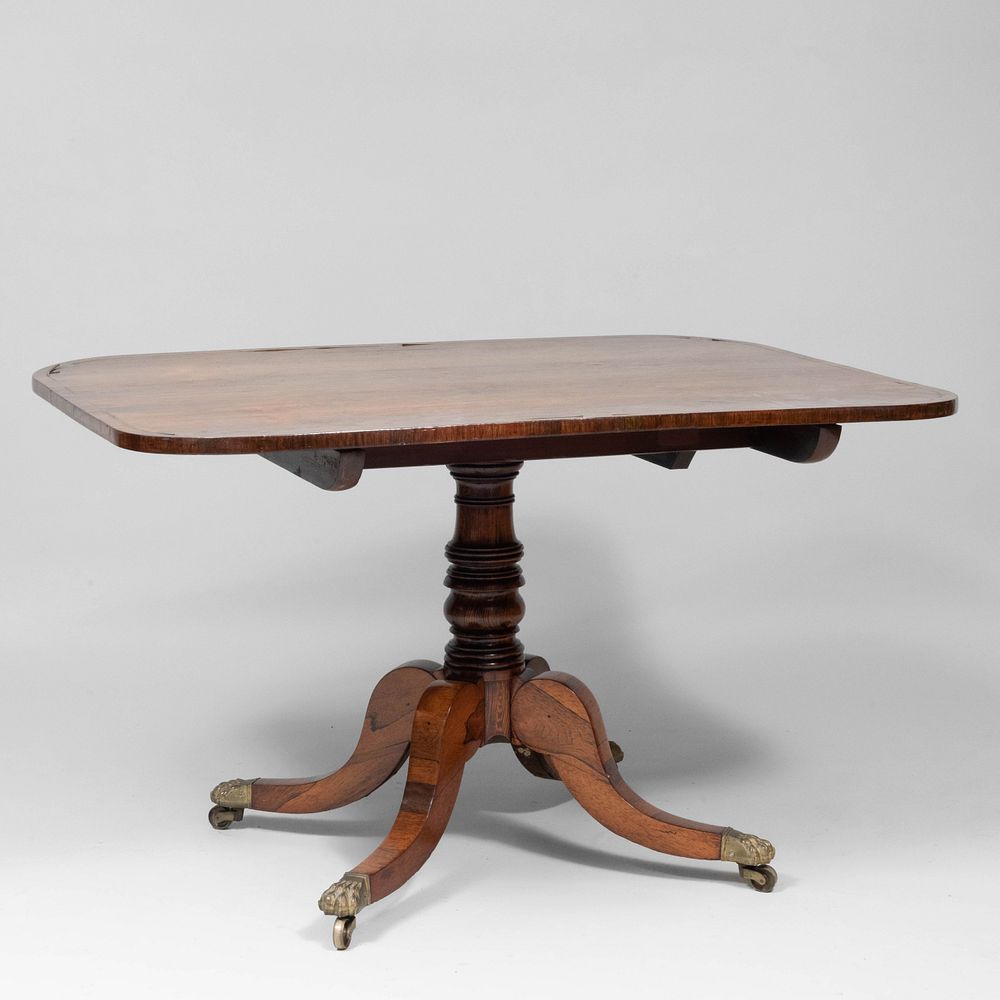 Appraisal: Regency Brass Inlaid Rosewood Breakfast Table Raised on casters x