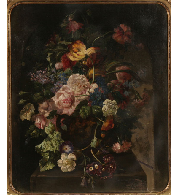 Appraisal: European Continental school th century floral still life in highly