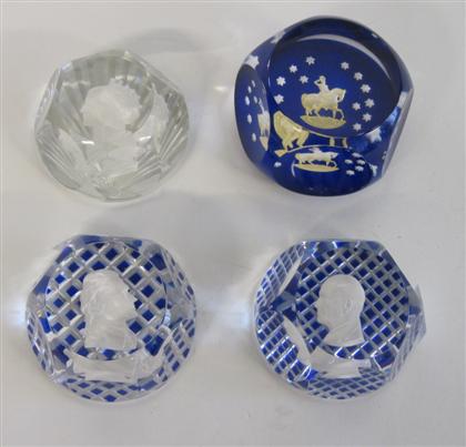 Appraisal: Three Baccarat sulphide faceted paperweights dated and