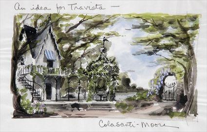 Appraisal: COLASANTI-MOORE THREE SKETCHES FOR LA TRAVIATA Pencil and gouache on