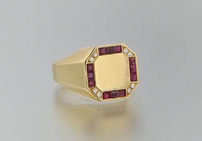 Appraisal: A Gentleman's Ruby and Diamond Signet Ring k yellow gold