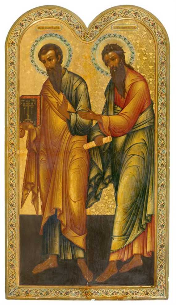 Appraisal: RUSSIA TH CENTURY Two apostles Jacob and Andrew Tempera on