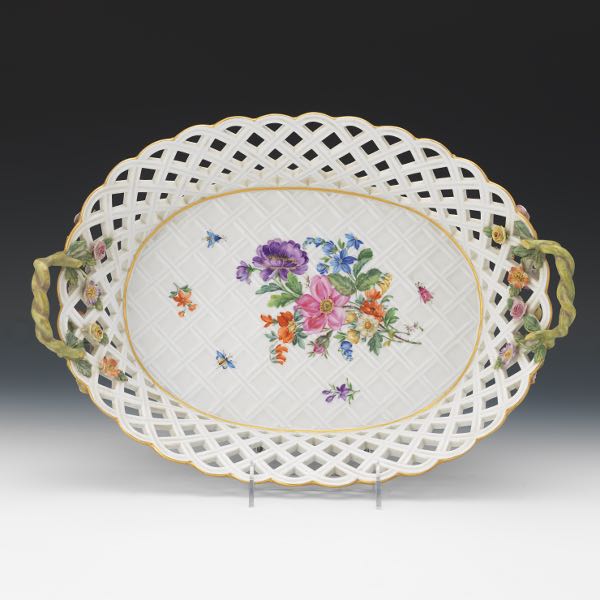 Appraisal: MEISSEN PORCELAIN OVAL DOUBLE HANDLE BASKET CA - x x