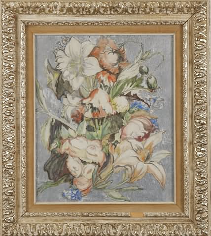 Appraisal: Floral still life watercolor pencil and silver leaf on board