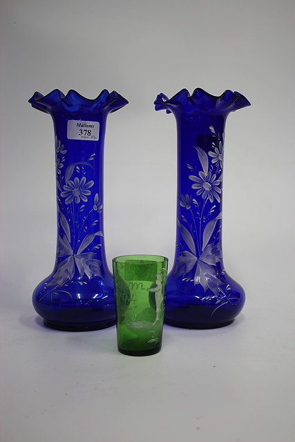 Appraisal: A PAIR OF VICTORIAN COBALT BLUE GLASS MARY GREGORY STYLE