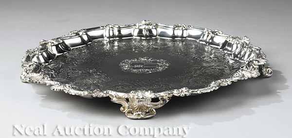 Appraisal: A Regency-Style Silverplate Footed Salver silver shaped with exuberant scroll