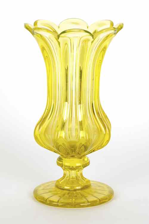 Appraisal: Pillar mold vaseline glass celery vase th c h