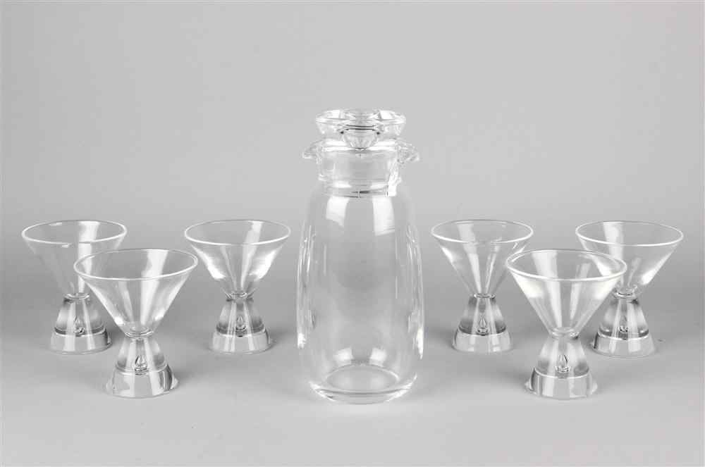 Appraisal: STEUBEN COCKTAIL SET 'TEARDROP' DESIGN BY GEORGE THOMPSON etched Steuben