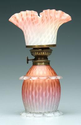 Appraisal: Miniature apricot satin glass lamp mother-of-pearl diamond quilted pattern frosted