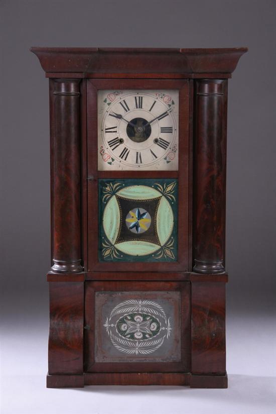 Appraisal: AMERICAN FANCY DECORATED MAHOGANY SHELF CLOCK Early th century probably