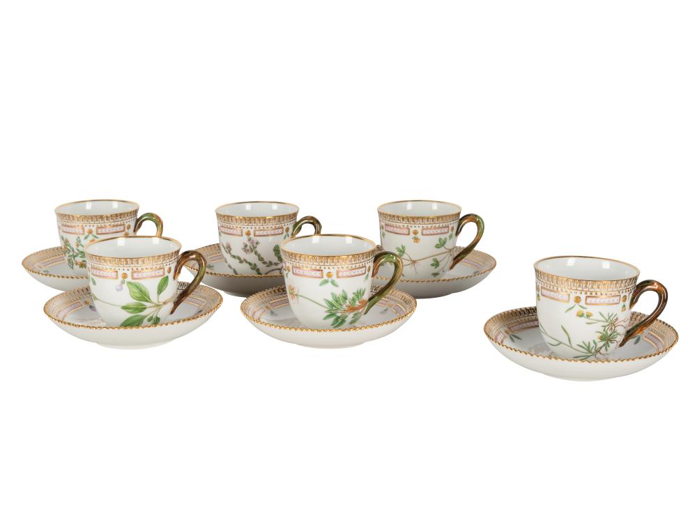 Appraisal: SIX ROYAL COPENHAGEN FLORA DANICA COFFEE CUPSblue wave and green