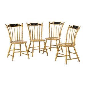 Appraisal: A Set of Four Yellow-Painted and Stencil Decorated Hitchcock Windsor