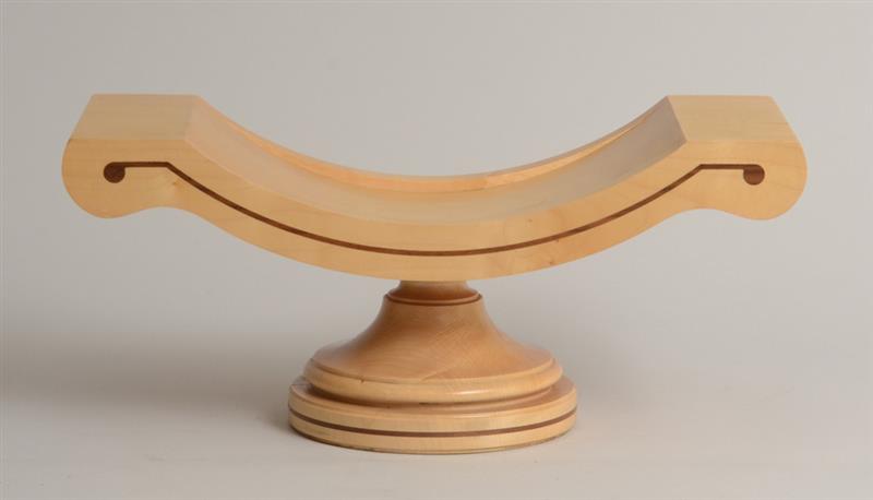 Appraisal: LORD DAVID LINLEY-DESIGNED INLAID BLONDEWOOD CAPITAL-FORM PEDESTAL CHEESE WHEEL STAND