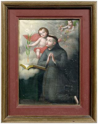 Appraisal: Spanish Colonial painting Franciscan monk kneeling before a book with