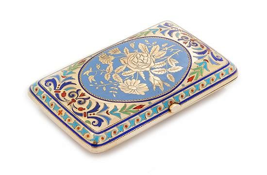 Appraisal: A Russian Silver and Enamel Cigarette Case Mark of Grachev