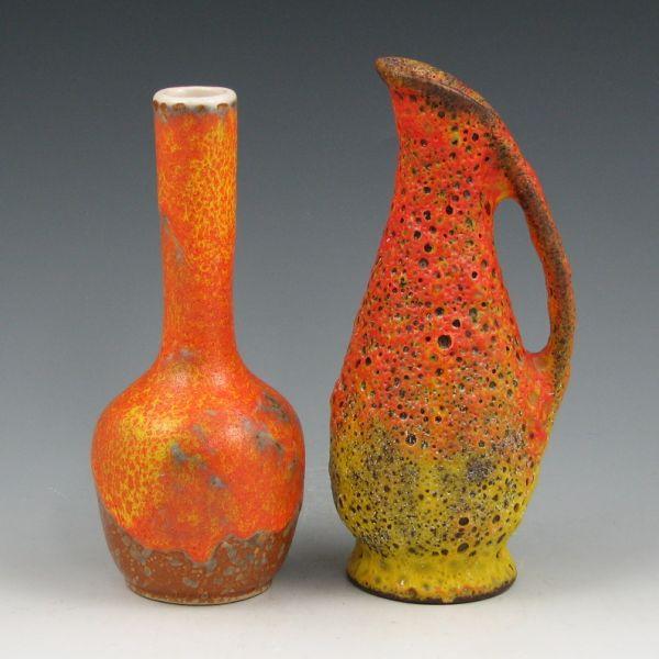 Appraisal: Two contemporary art pottery pieces including a vase with orange