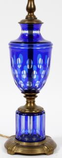 Appraisal: BOHEMIAN BLUE COBALT OVERLAY TABLE LAMP H DIA Metal base