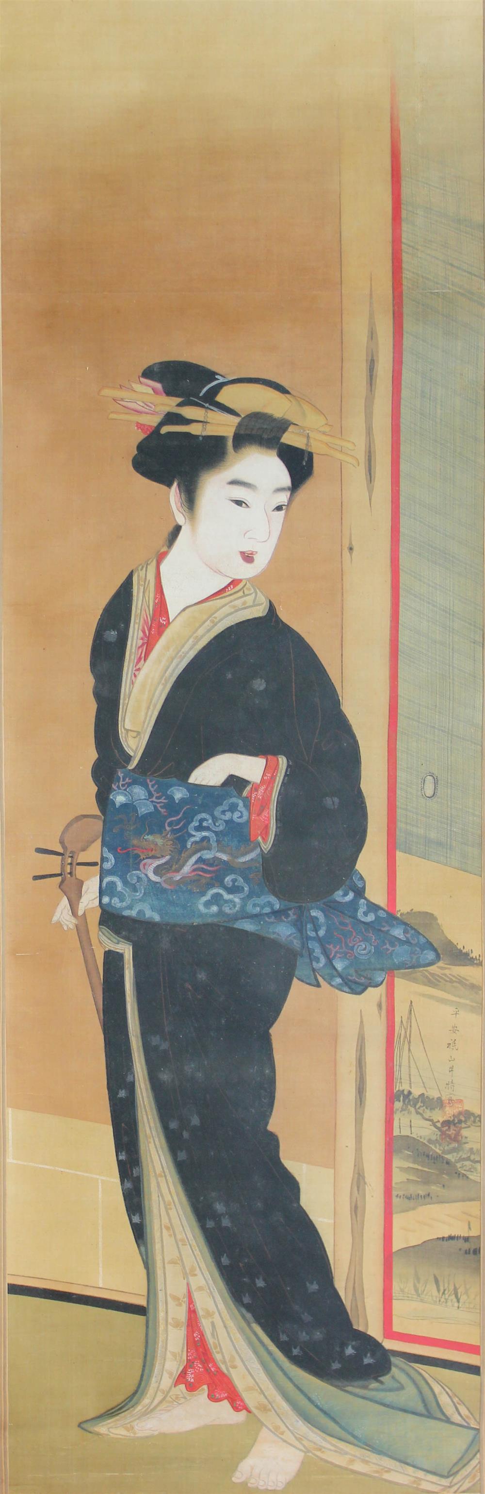 Appraisal: GION SEITOKU JAPANESE - GEISHA WITH SHAMISEN EDO PERIOD CA