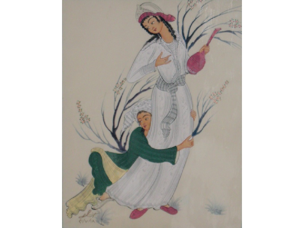 Appraisal: IRANIAN SCHOOL A woman in a white dress holding a