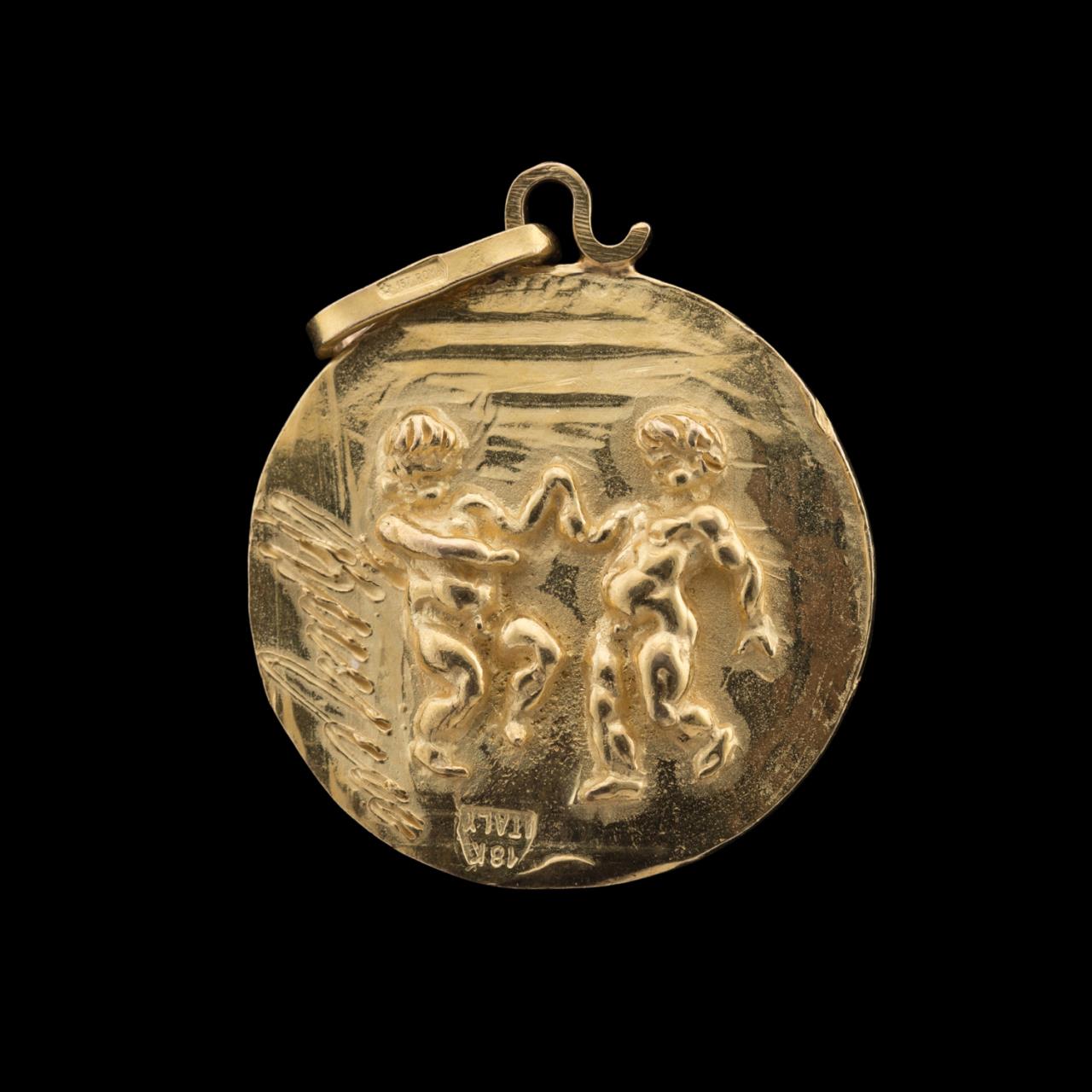 Appraisal: GERMANO ALFONSI K GOLD CHERUB DISC PENDANT Germano Alfonsi Italian