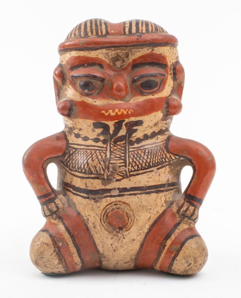 Appraisal: PRE-COLUMBIAN MANNER POLYCHROME CERAMIC STATUE Pre-Columbian manner possibly Nicaraguan polychrome