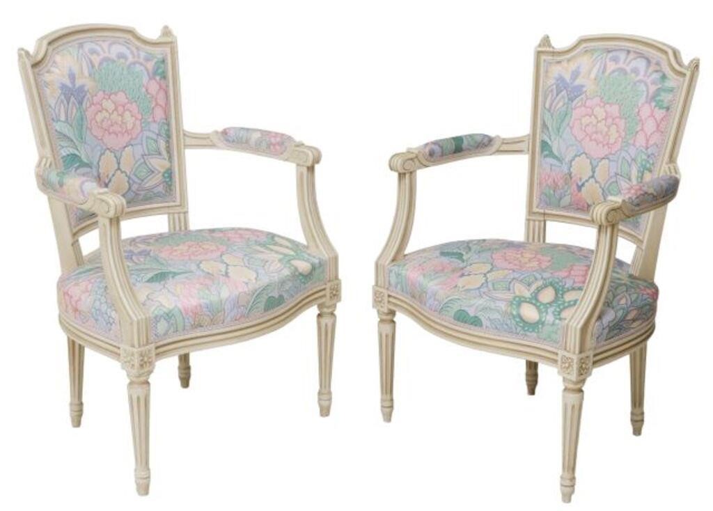 Appraisal: pair French Louis XVI style armchairs th c painted frame