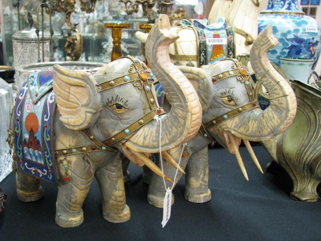 Appraisal: Pair of decorative resin elephant figures with Cloisonne saddles ''