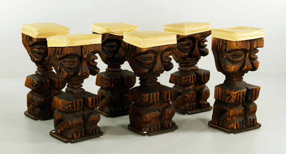 Appraisal: - Carved Wood Stools Set of six stools carved wood