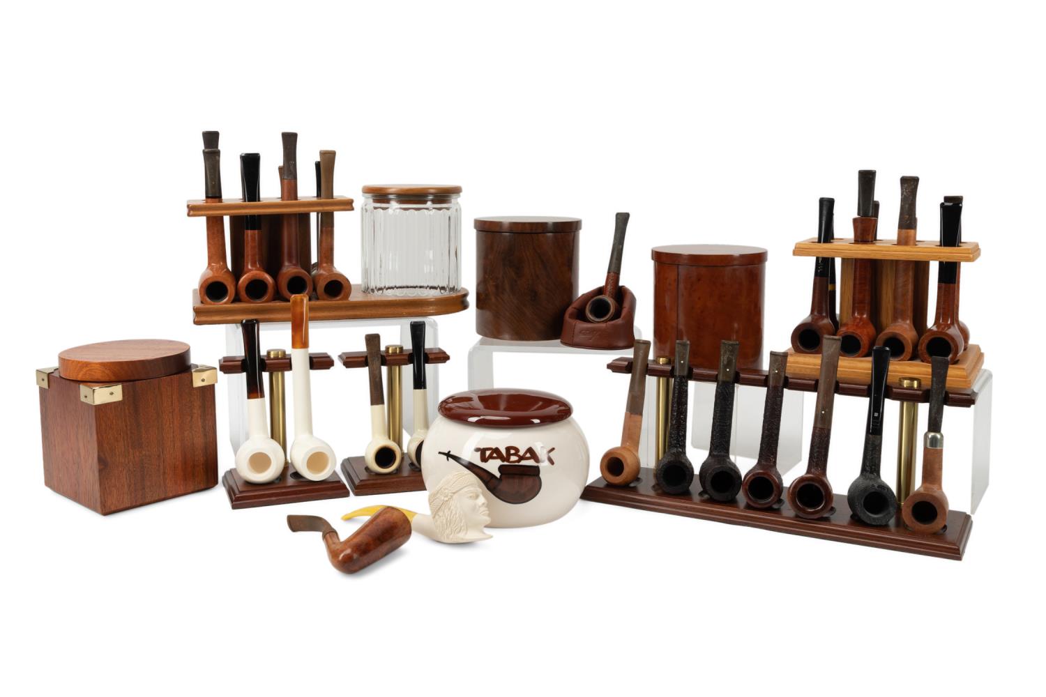 Appraisal: PC COLLECTION OF TOBACCO JARS PIPES STANDS piece collection of