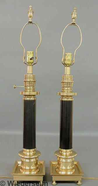 Appraisal: Pair of Frederick Cooper Chicago brass column lamps with black