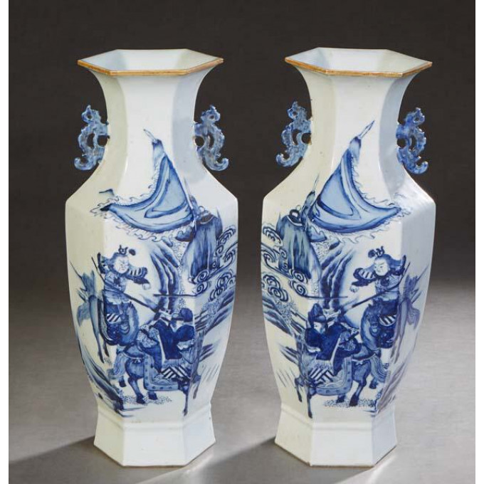 Appraisal: Pair of Chinese Blue and White Porcelain Baluster Hexagonal Handled