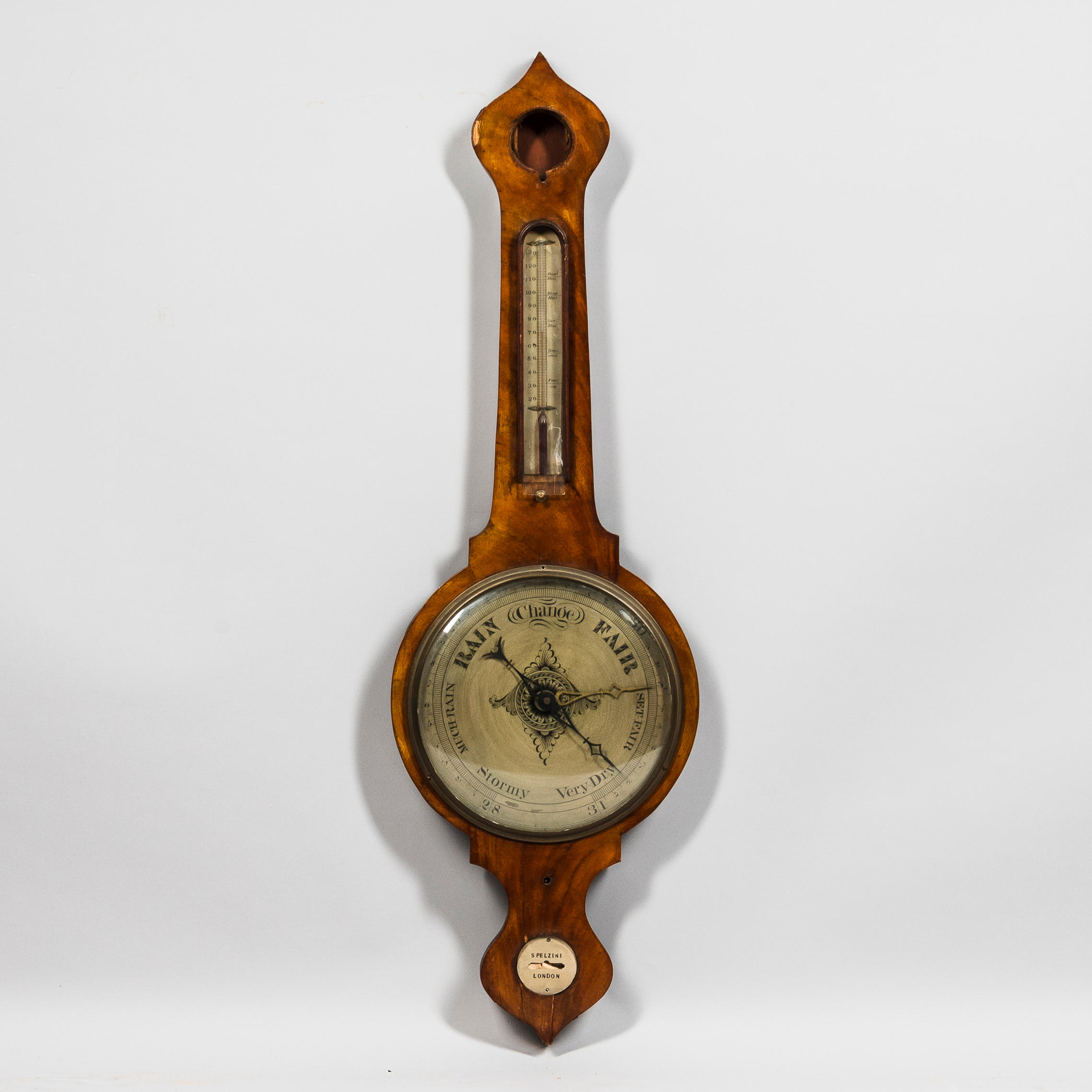 Appraisal: WALNUT VENEER WHEEL BAROMETER S Pelzini London th century with