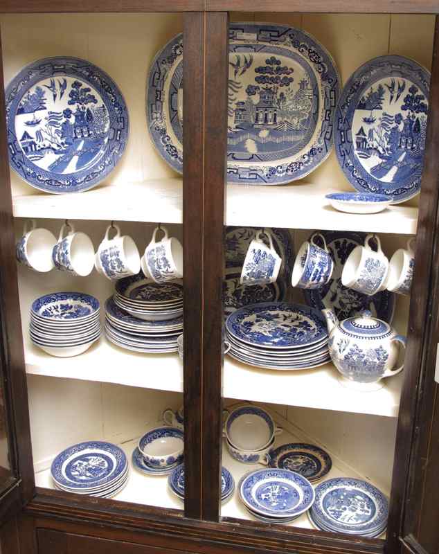 Appraisal: LARGE ENGLISH BLUE WILLOW PLATTER PLUS CHINA Estate accumulation of