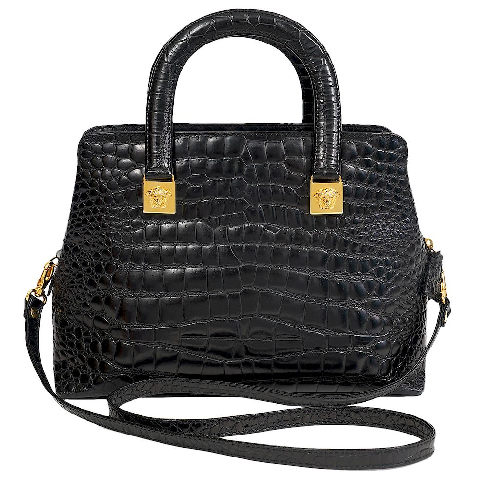 Appraisal: Gianni Versace Croc Embossed Shoulder Bag Gianni Versace crocodile embossed