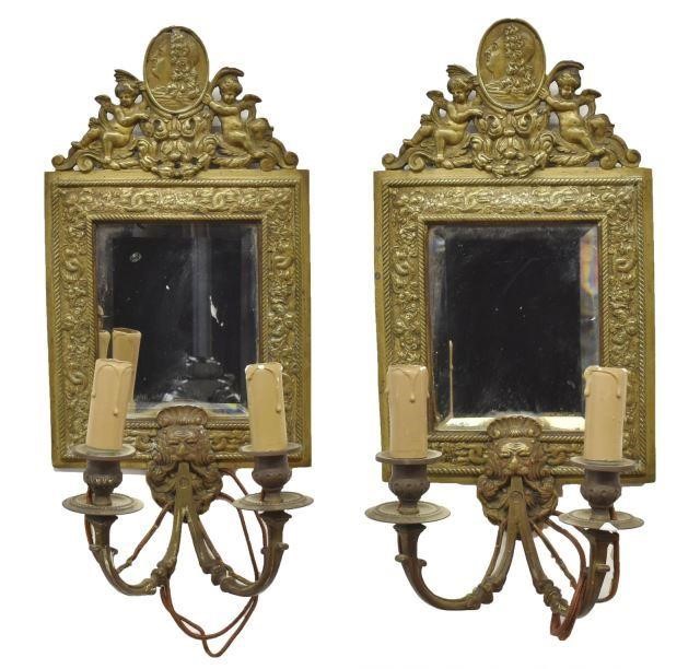 Appraisal: lot of French Louis XIV style patinated metal wall sconces