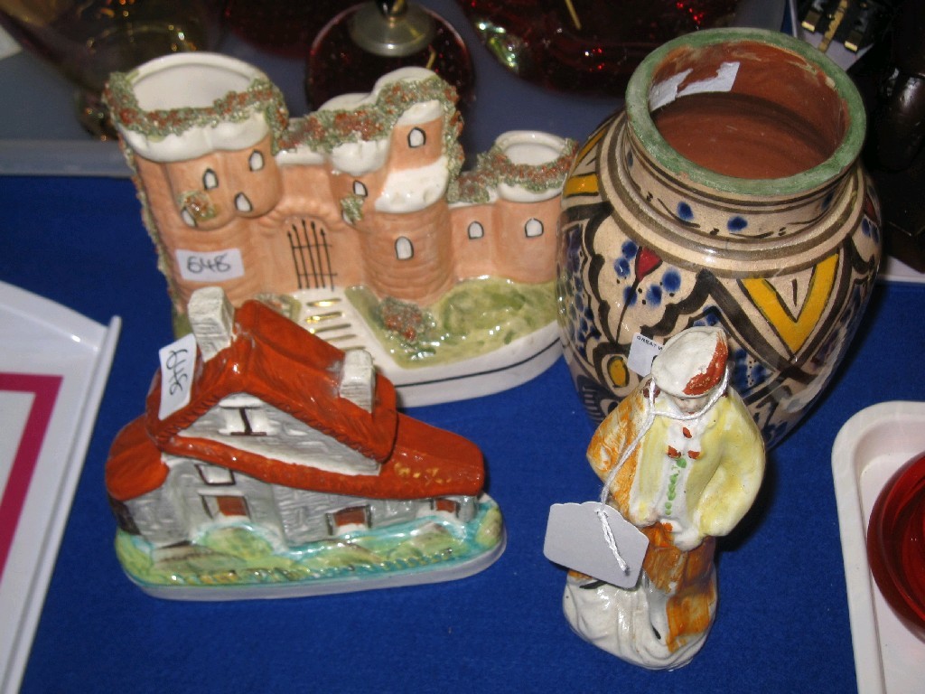 Appraisal: Lot comprising Staffordshire figure of a castle Staffordshire figure of